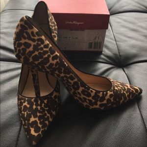 Ferragamo leopard print pony hair/leather size 8.5